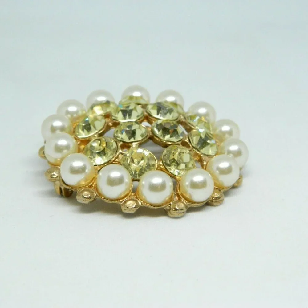 Yellow Rhinestone Faux Pearl Large Round Flower